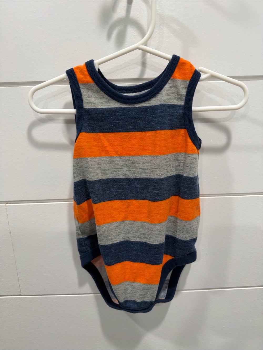 Garanimals Sleeveless Striped Bodysuit in Orange, Navy & Gray